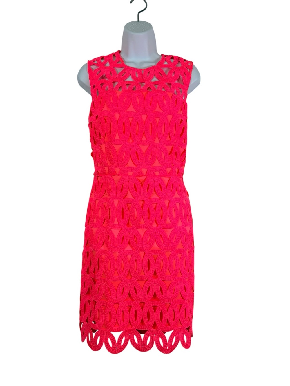 Milly Neon Pink Crochet Lace Sheath Dress Size 12 Luxury Vacation Date Night